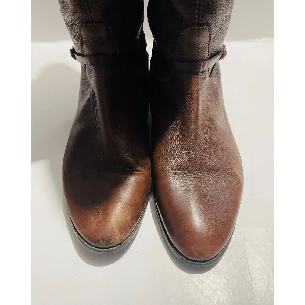 J. Crew Italy soft leather riding harness boots equestrian brown Zip up women 10